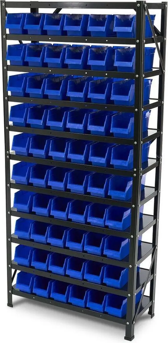 HBM Machines 10142 Bakkenkast - 8 Legplanken - 60 Opbergbakken Zwart/Blauw - afbeelding 5 van 6