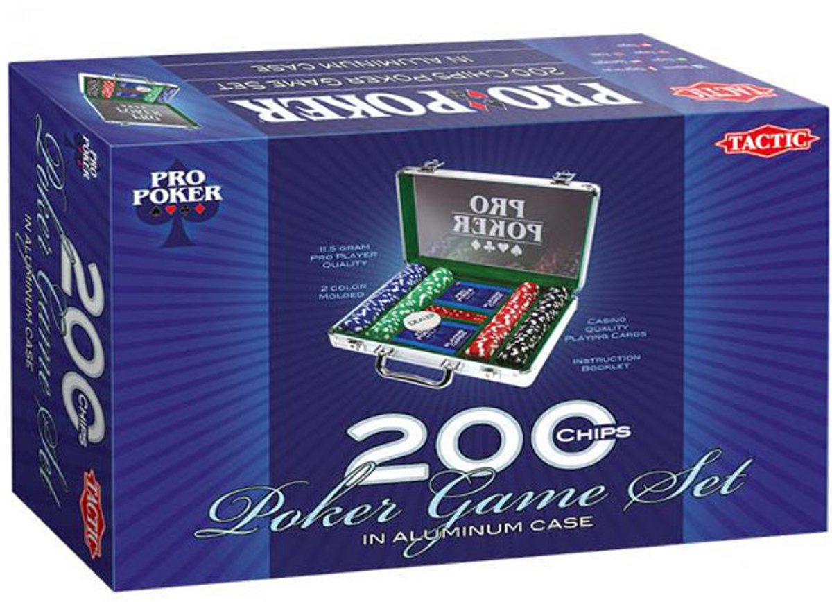 Tactic Pro Poker Set – Pokerset – Luxe Aluminium Koffer – 200 Chips van 11,5 gram – Inclusief Kaarten, Dobbelstenen en Dealer Button – Vanaf 14 Jaar