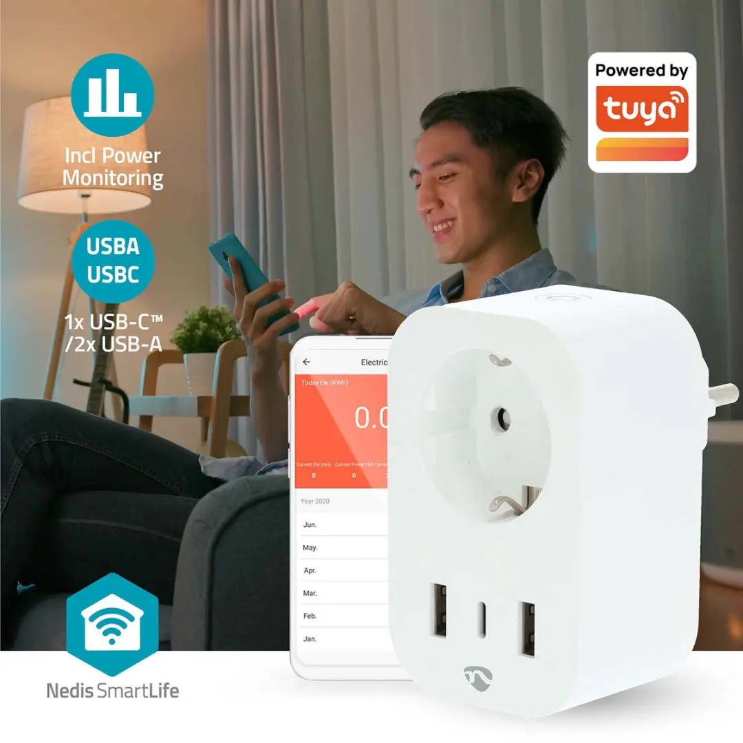 Nedis SmartLife Slimme Stekker WiFi 3680W - Energiemeter & Tijdschakelaar