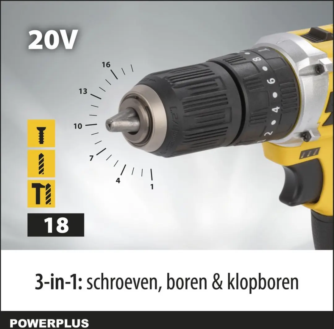 Powerplus POWX00840 Accu Klopboormachine 20V - 40Nm - 2x 2.0Ah