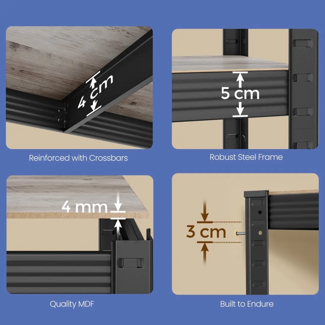 Songmics 5-laags Stellingkast - 650 kg - Greige/Zwart/Rustbruin/Zilver