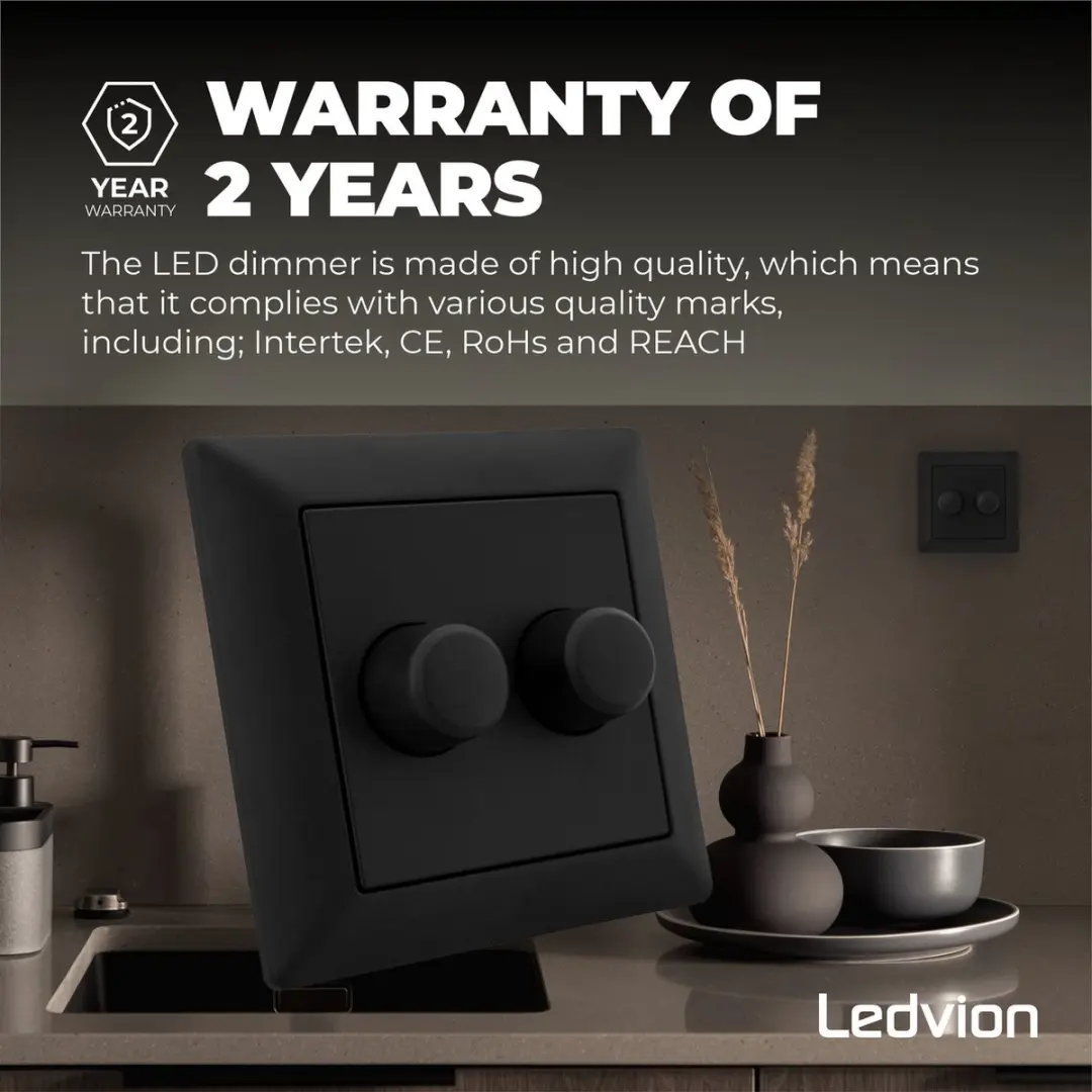 Ledvion LED Duo Dimmer Afdekplaat - Zwart - afbeelding 6 van 6