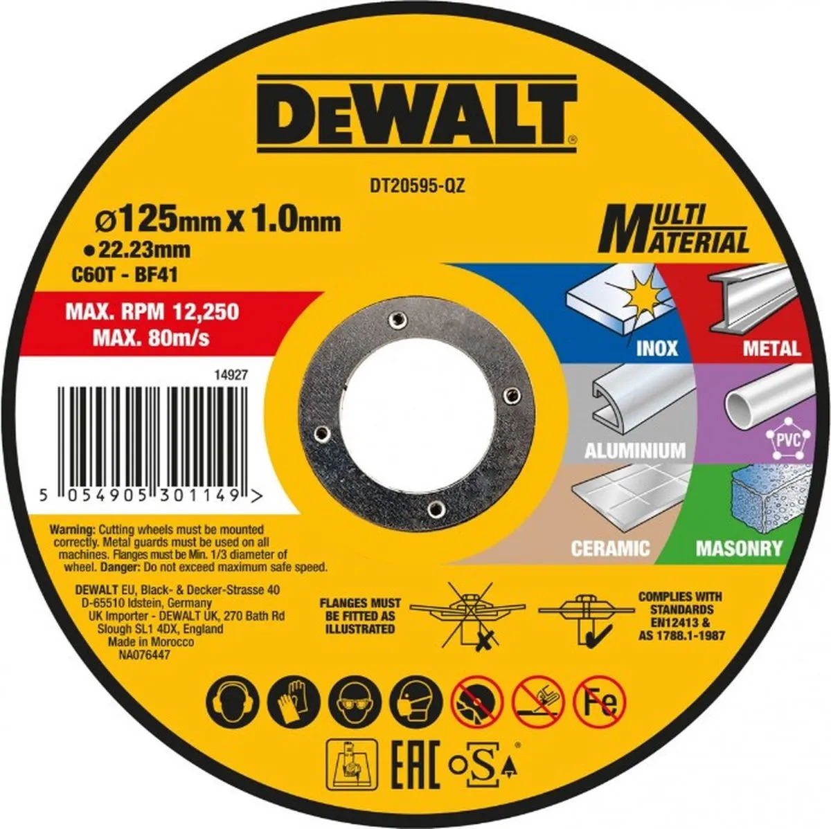 DeWalt DT20595 DoorSlijpschijf Multimateriaal 125x1.0mm