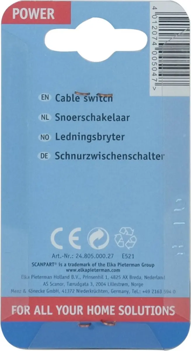 Scanpart Snoerschakelaar 2-polig 0.75mm² - Zwart