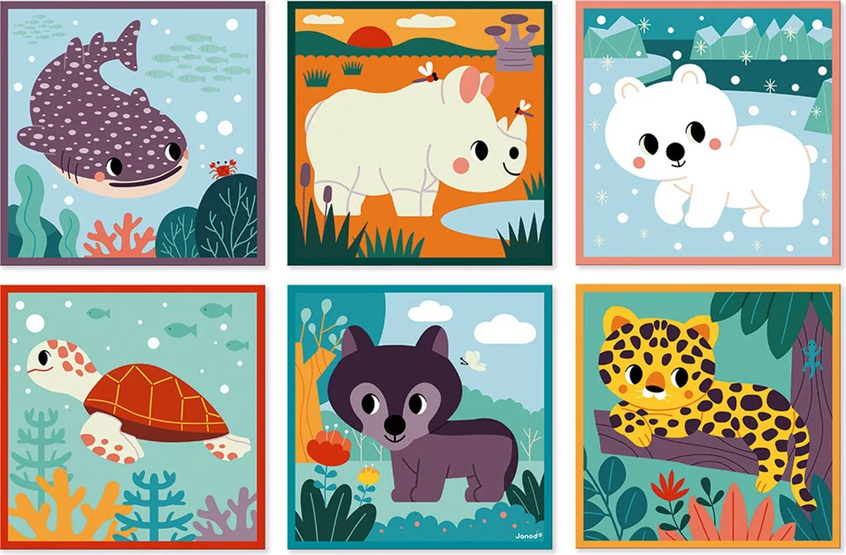 Janod WWF Kartonnen Blokpuzzel 9 Kubussen - Dieren