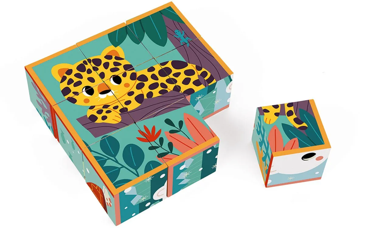Janod WWF Kartonnen Blokpuzzel 9 Kubussen - Dieren