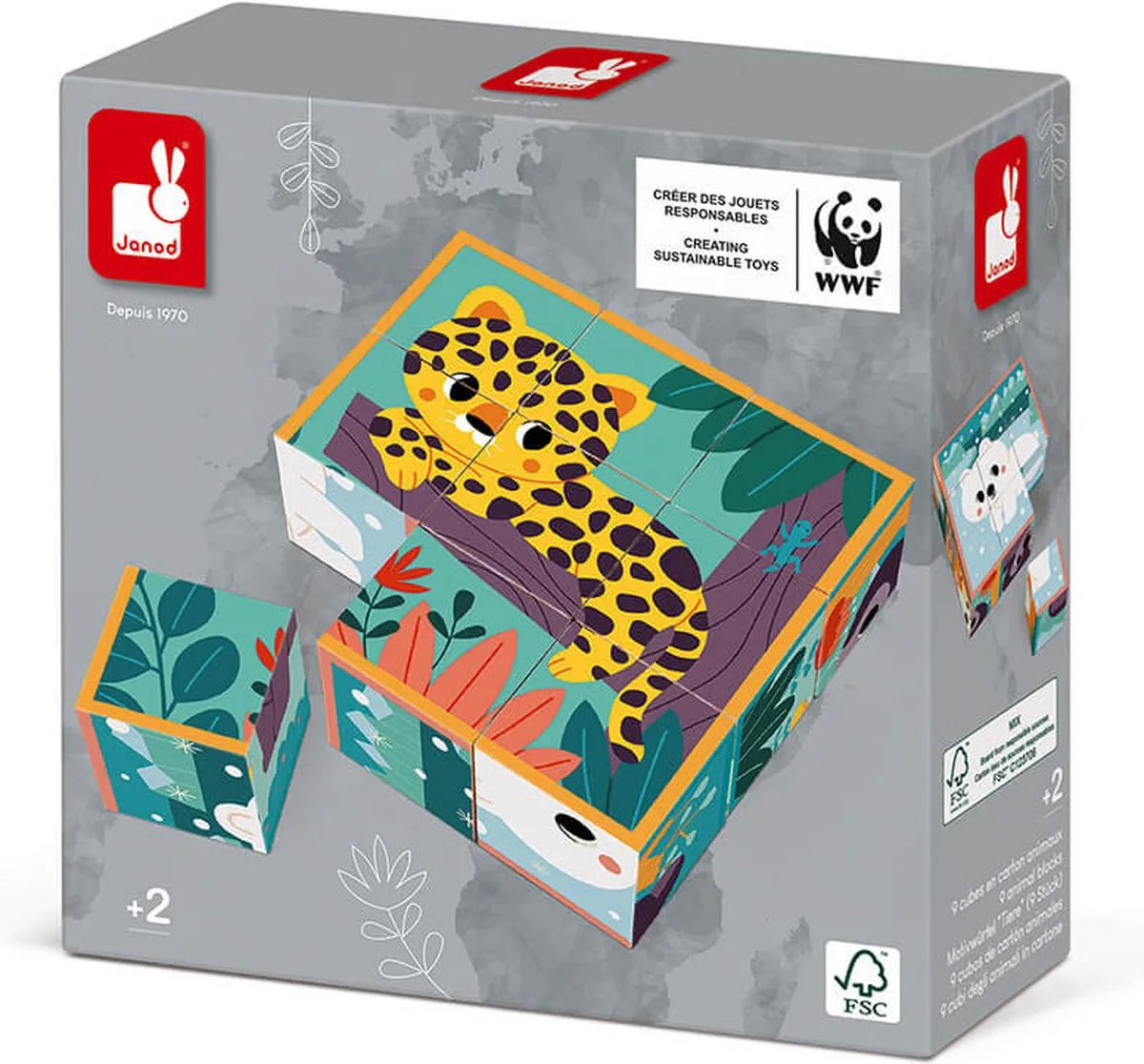 Janod WWF Kartonnen Blokpuzzel 9 Kubussen