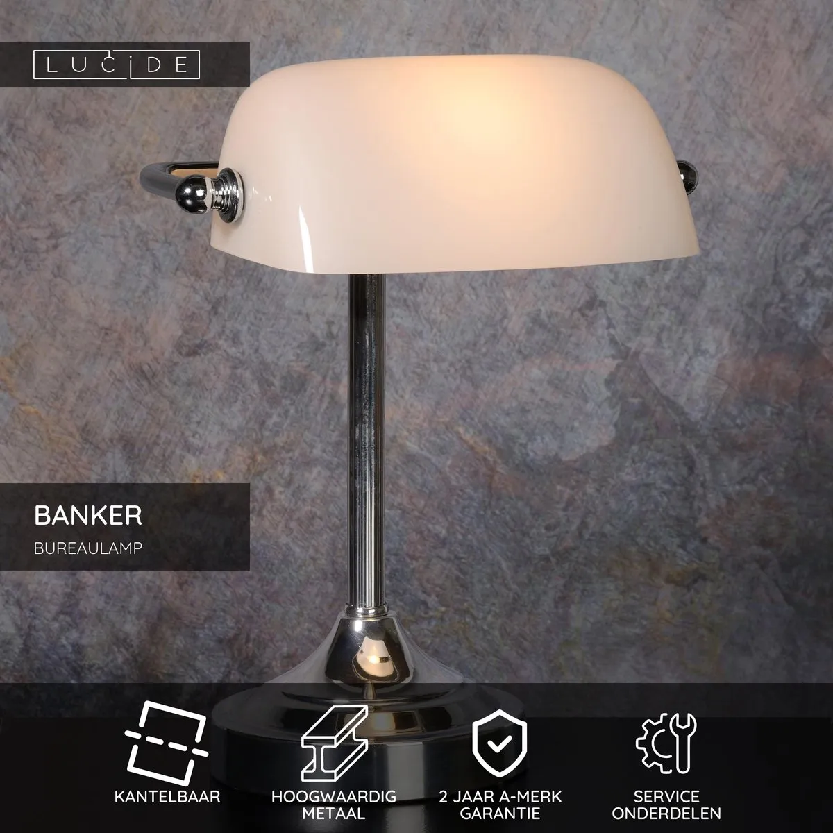 Lucide Banker Bureaulamp E14 - Chroom