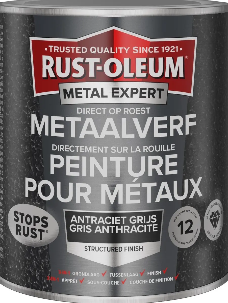 Rust-Oleum Metal Expert Direct Op Roest Structuurverf 250ml - Antraciet