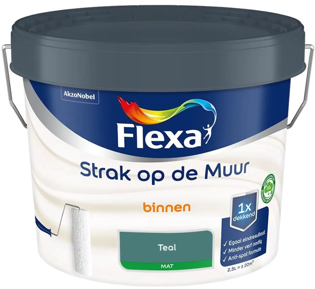 Flexa Strak Op De Muur Binnen Mat Teal Mengverf 2,5L