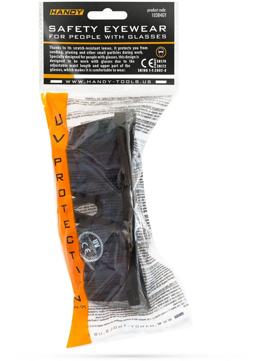 Handy Veiligheidsbril voor Brildragers Smoke - UV-Bescherming EN166/170/172 - 1 Stuk