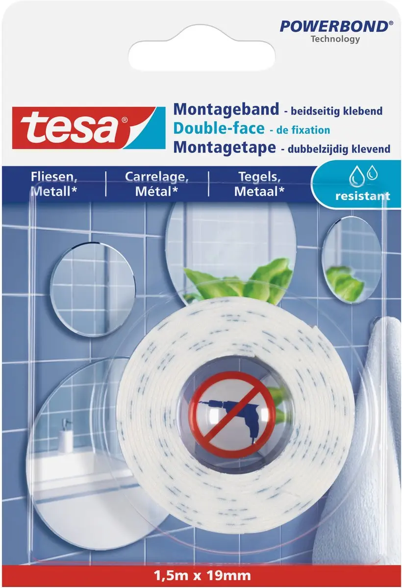 Tesa Powerbond Dubbelzijdig Spiegeltape 2x1,5m