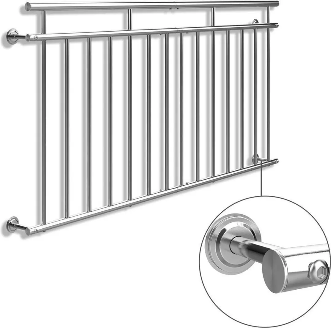 Monzana Franse Balkonreling 90x184cm - Staal - 7 Spijlen - Zilver