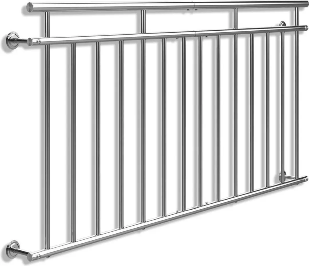 Monzana Franse Balkonreling 90x184cm - Staal - 7 Spijlen - Zilver