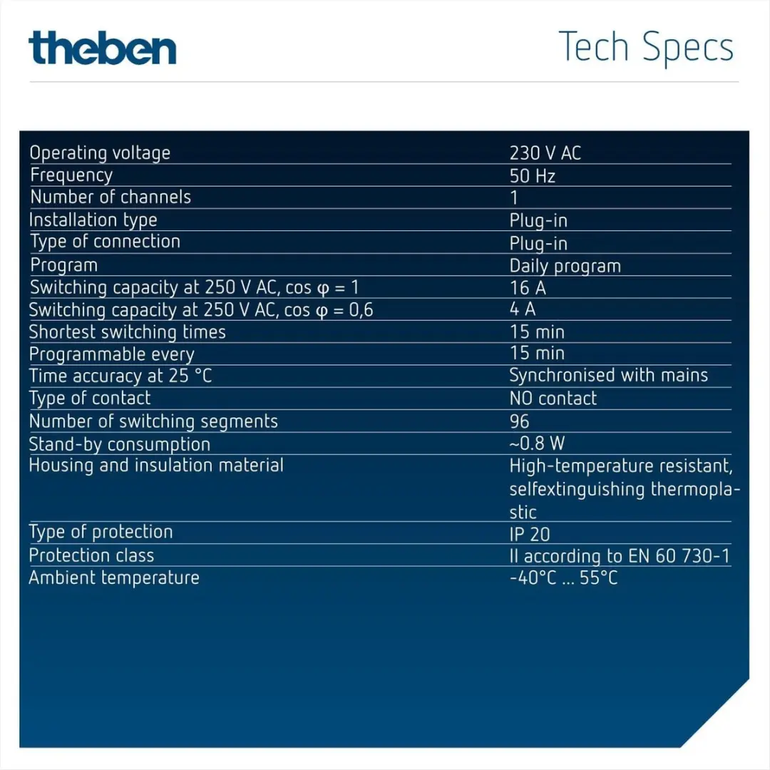 Theben 0260833 Analoge Stekkerklok 400W - Blauw/Wit