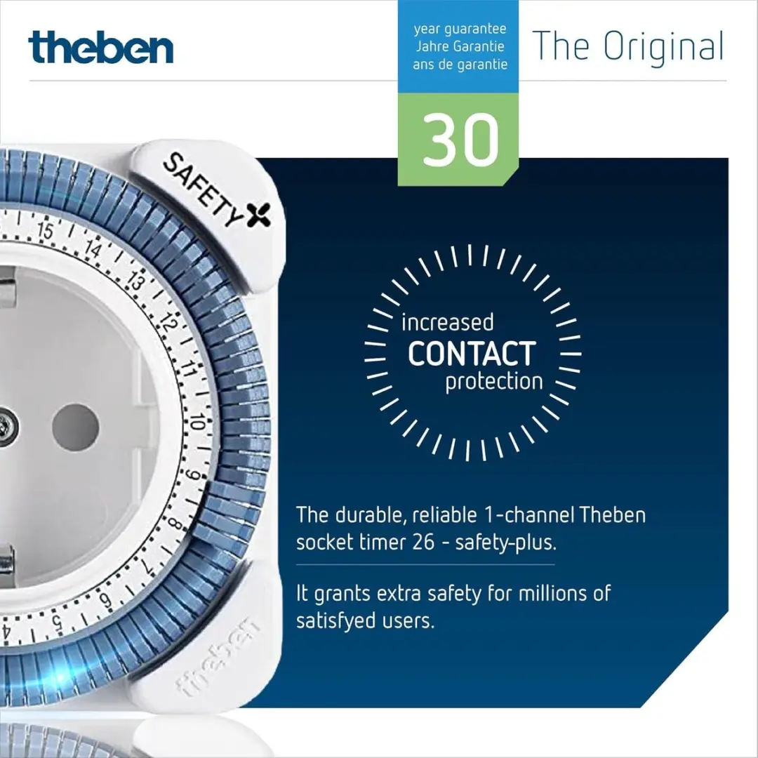 Theben 0260833 Analoge Stekkerklok 400W - Blauw/Wit