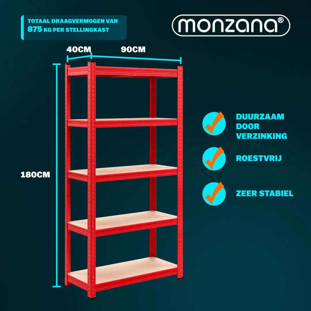 Monzana Stellingkast 2x - 180x90x40cm - 5 Planken - Rood