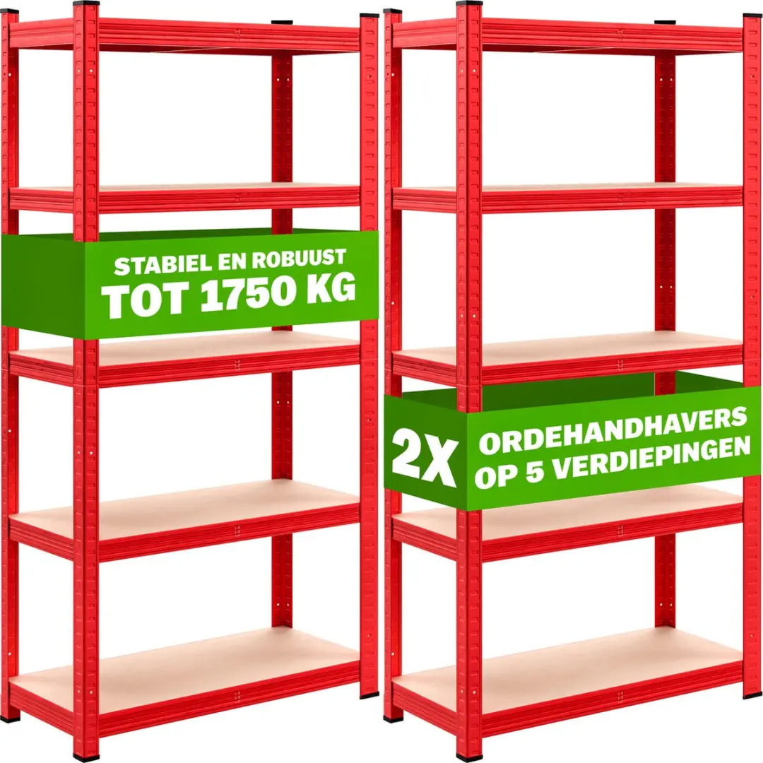 Monzana Stellingkast 2x - 180x90x40cm - 5 Planken - Rood