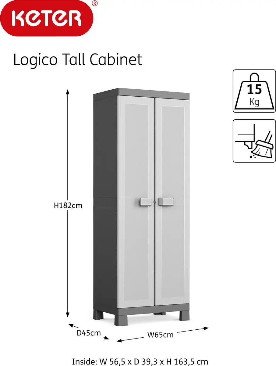 Keter Logico 182cm Opbergkast - 4 Planken - Zwart/Grijs