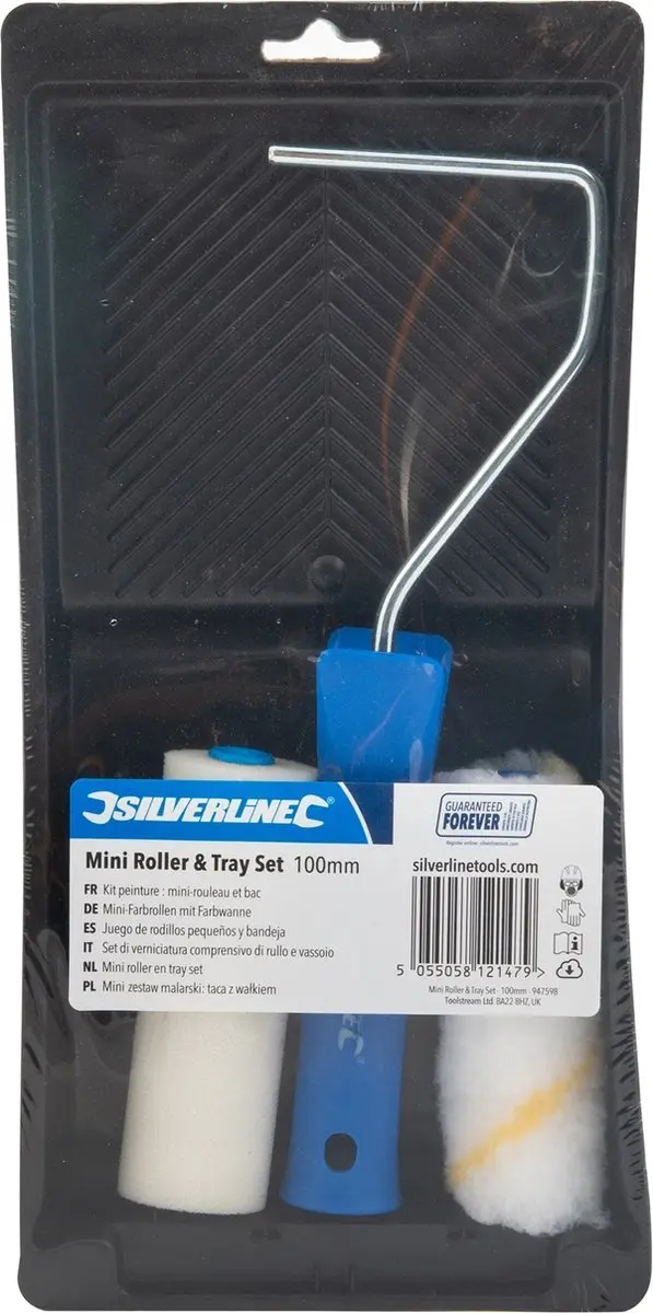 Silverline Mini Roller & Tray Set 100mm - 4 Stuks - Zwart