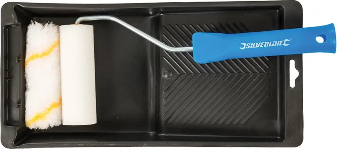 Silverline Mini Roller & Tray Set 100mm - 4 Stuks - Zwart