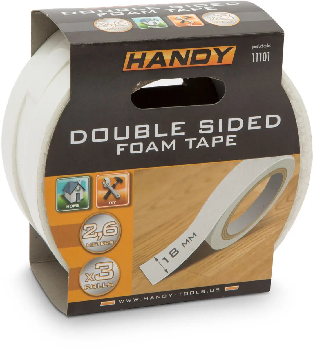 Handy Dubbelzijdige Foam Tape - 3 Rollen 18mm x 2,6m Wit