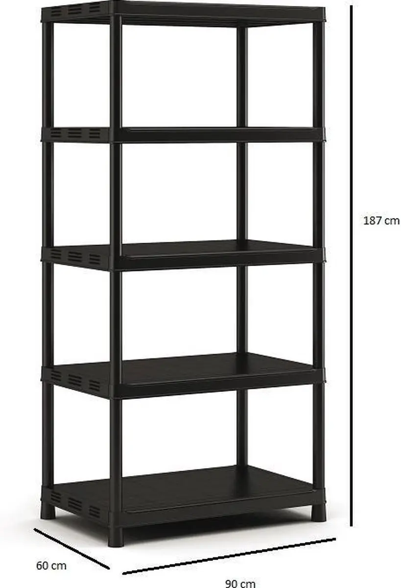 Keter Kunststof Opbergrek 9505000-0022 - 5 Planken - 60x90x187cm - Zwart - afbeelding 6 van 6