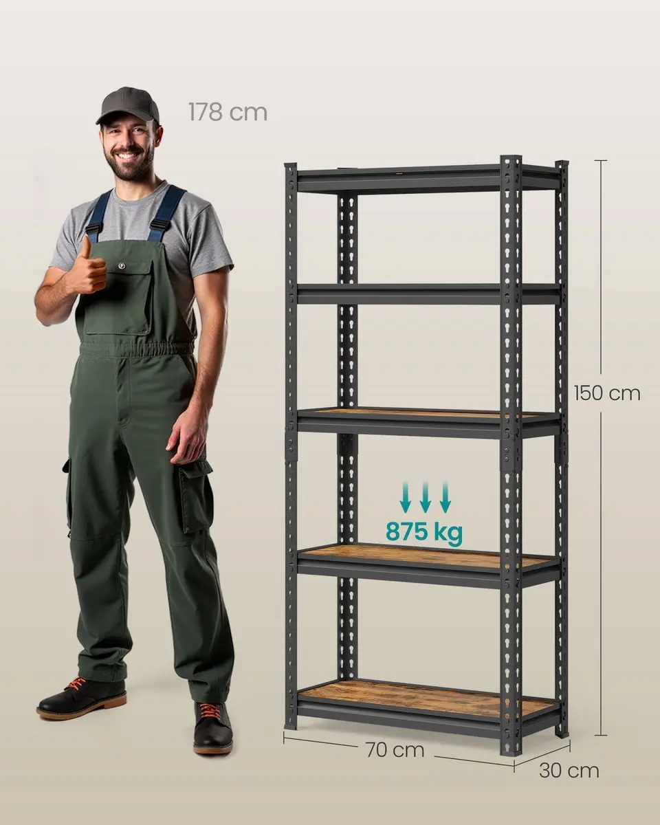 Songmics Stellingkast 5 Legplanken - 175 kg per plank - Zwart - afbeelding 2 van 6