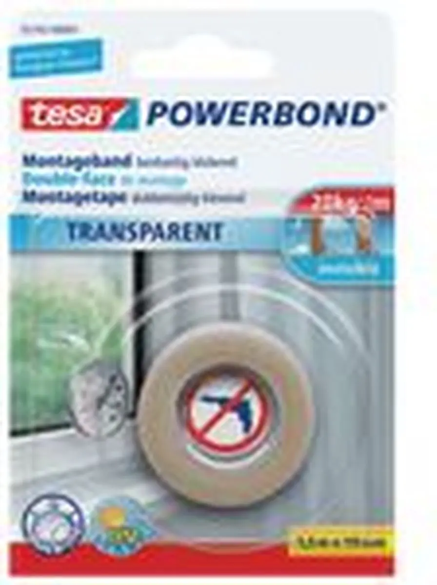 Tesa Montagetape Dubbelzijdig 1,5m x 19mm - Transparant - afbeelding 6 van 6