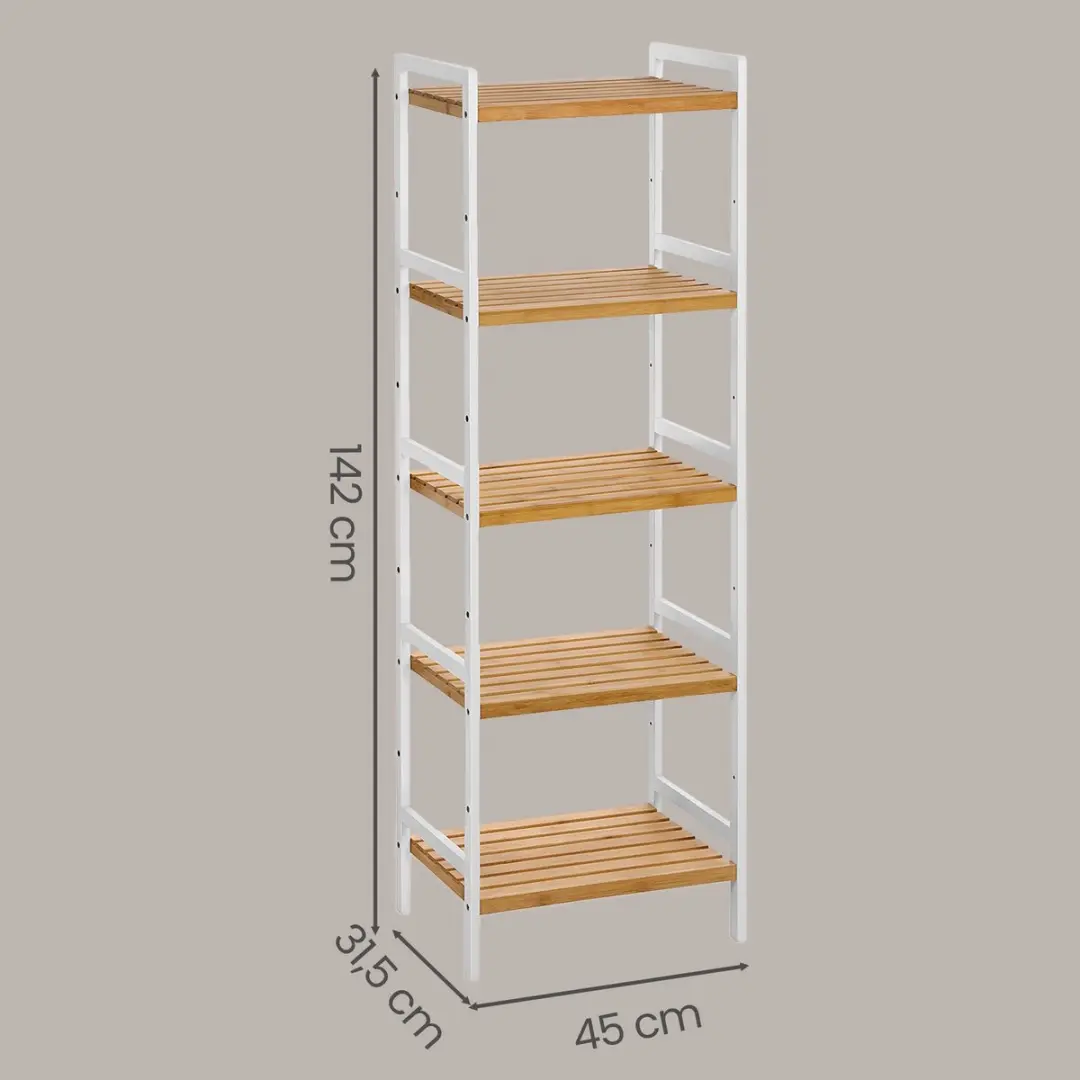 Songmics Bamboe Opbergrek 5 Planken - Naturel/Wit - afbeelding 5 van 6