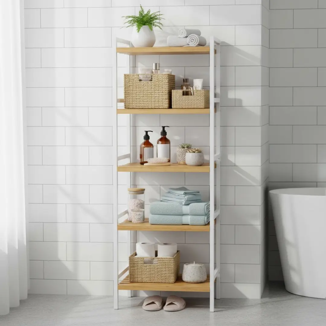 Songmics Bamboe Opbergrek 5 Planken - Naturel/Wit - afbeelding 6 van 6
