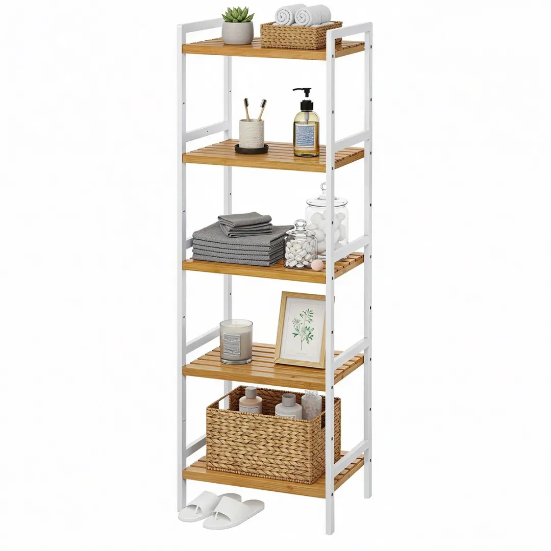 Songmics Bamboe Opbergrek 5 Planken - Naturel/Wit - afbeelding 3 van 6