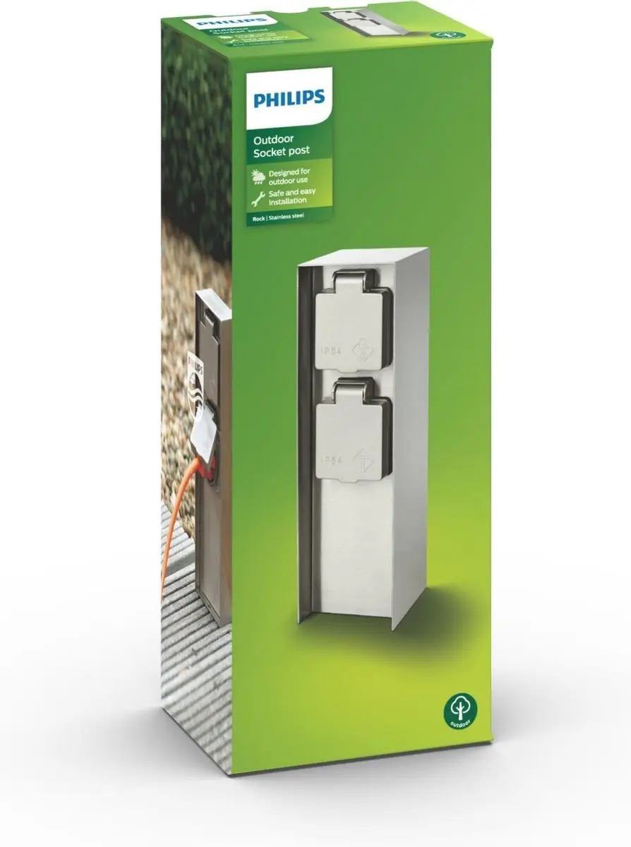 Philips LED Buitenstopcontact 2x - Zilver
