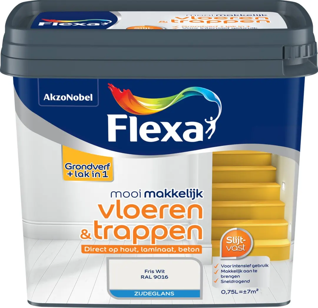 Flexa Mooi Makkelijk Vloeren & Trappen Zijdeglans Fris Wit 750ml