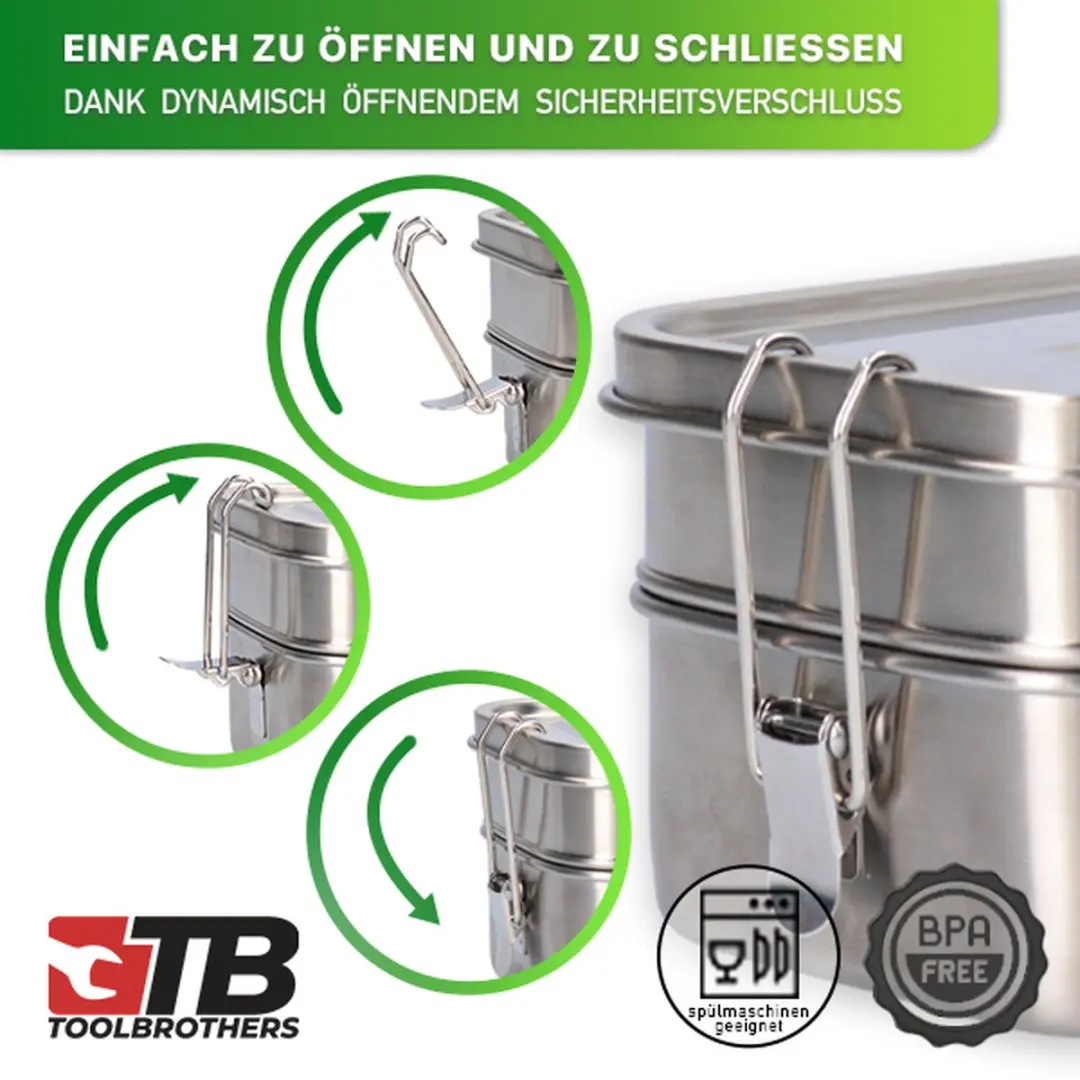 Toolbrothers Fan Roestvrijstalen Broodtrommel 2 lagen 1340ml - afbeelding 6 van 6