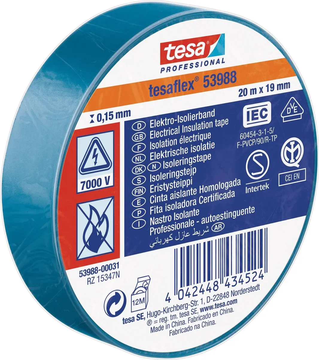 Tesa Isolatietape 19mm - 20m Blauw