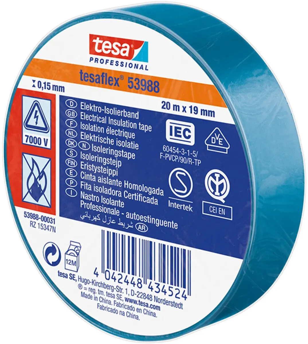 Tesa Isolatietape 19mm - 20m Blauw