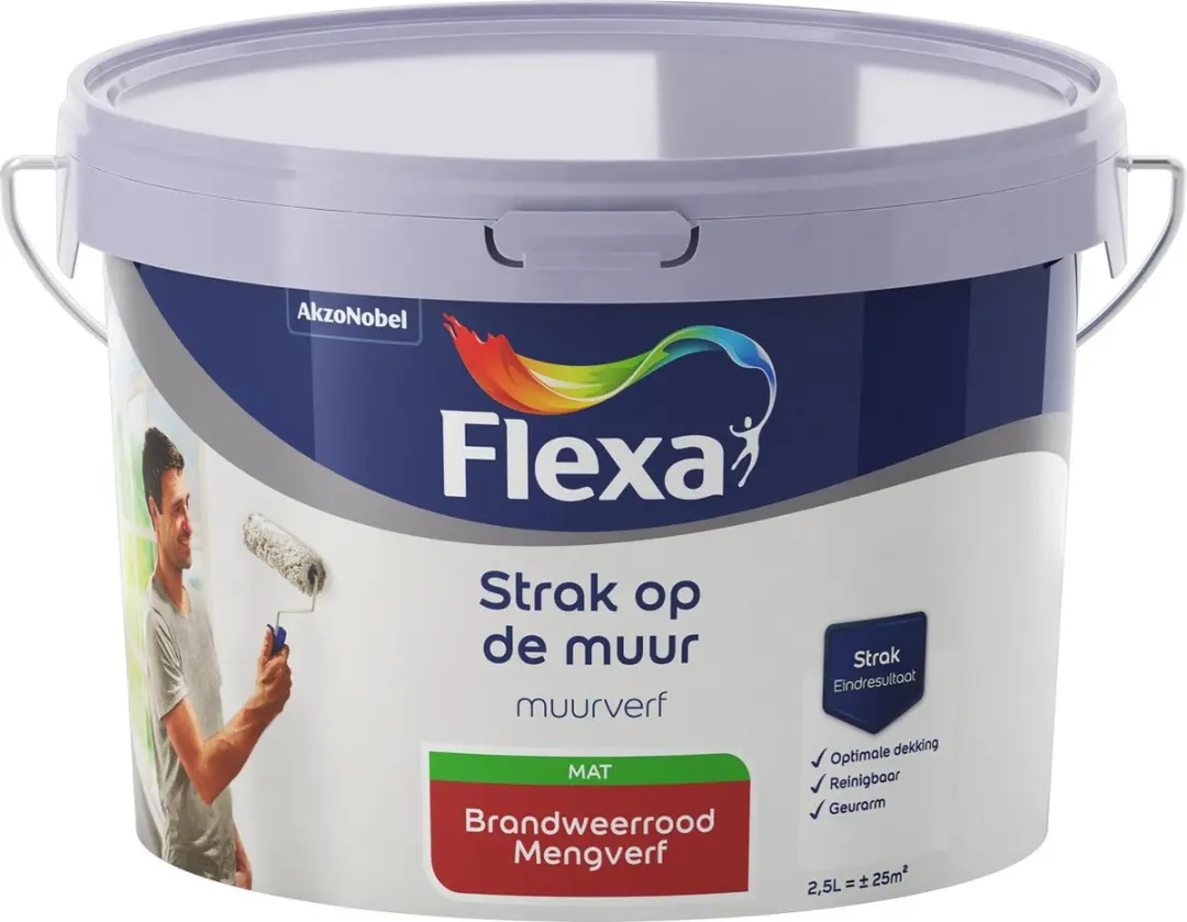 Flexa Strak Op De Muur Muurverf Brandweerrood 2,5L