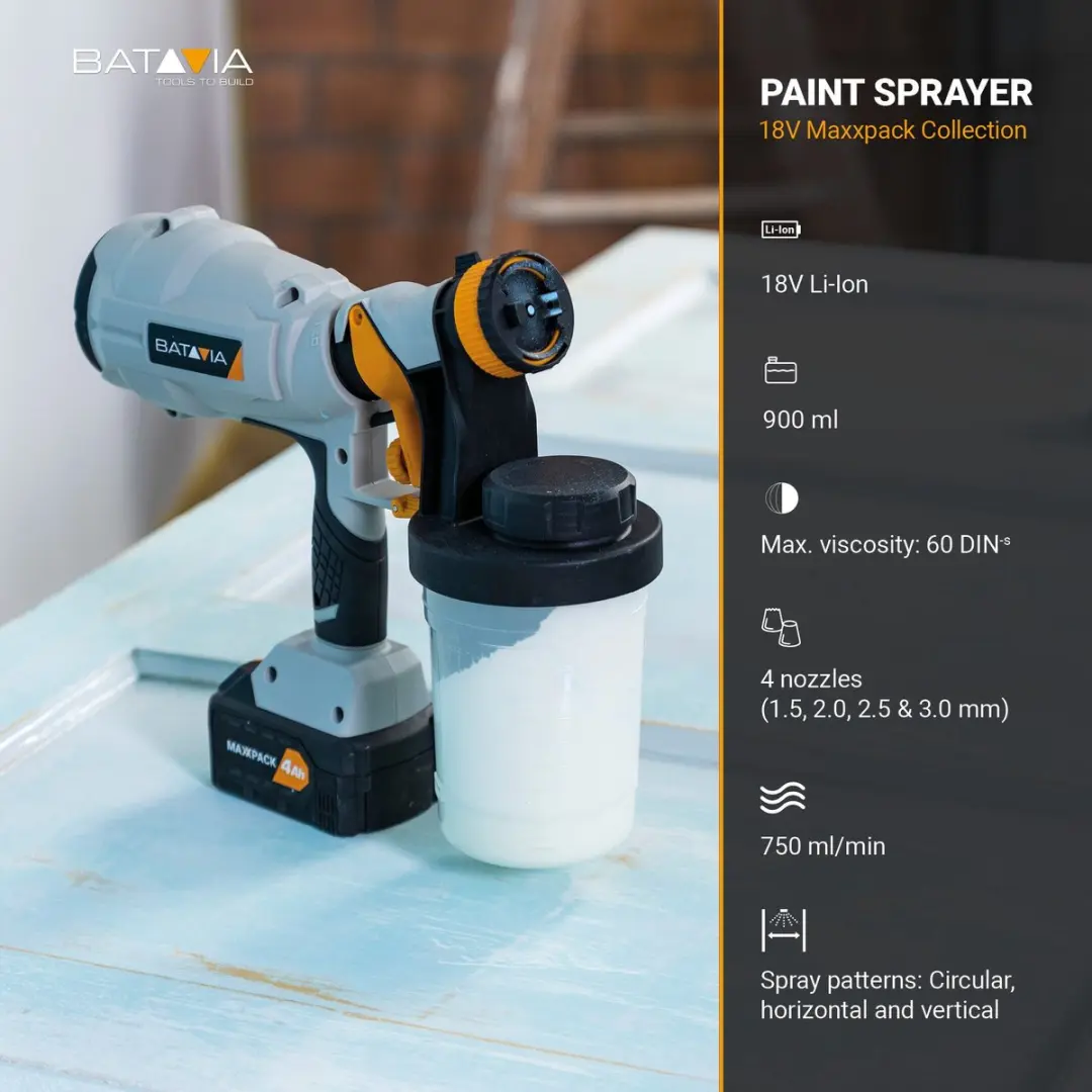 Batavia 18V Accu Verfspuit EC1_7064514 - 0,9L - Incl. 2,0Ah accu & lader - afbeelding 6 van 6