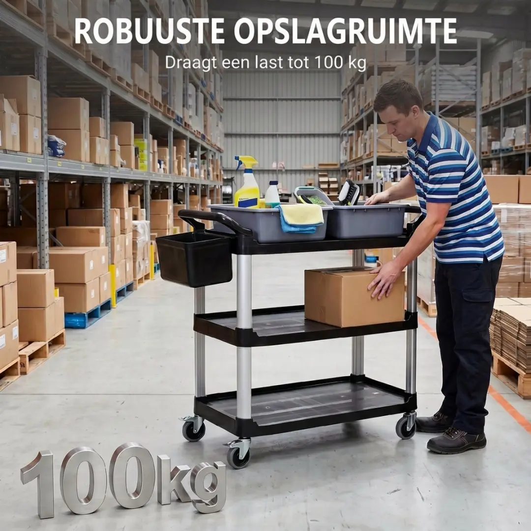 Homcom Reinigingskar T1008-01-11567 - 3 Planken - 100kg - Zwart