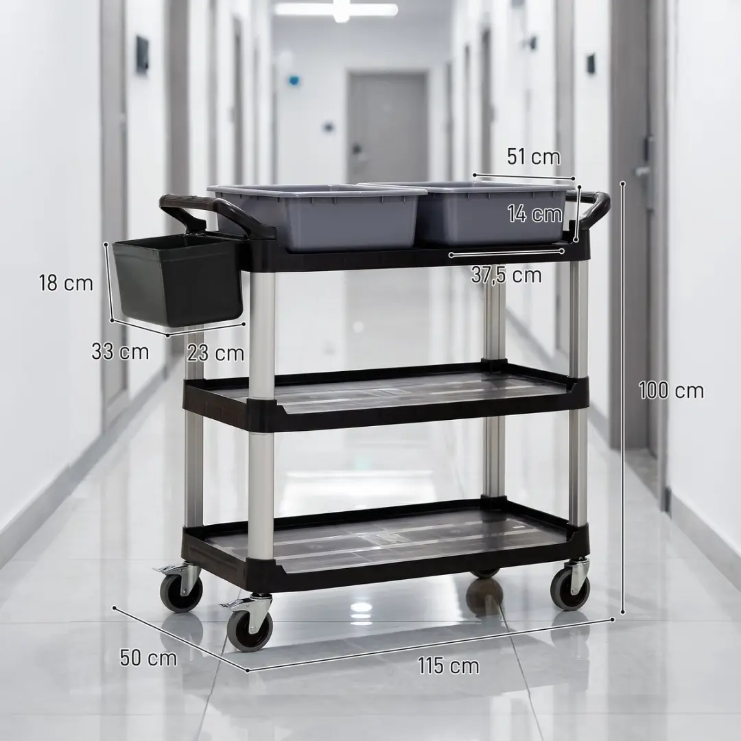 Homcom Reinigingskar T1008-01-11567 - 3 Planken - 100kg - Zwart