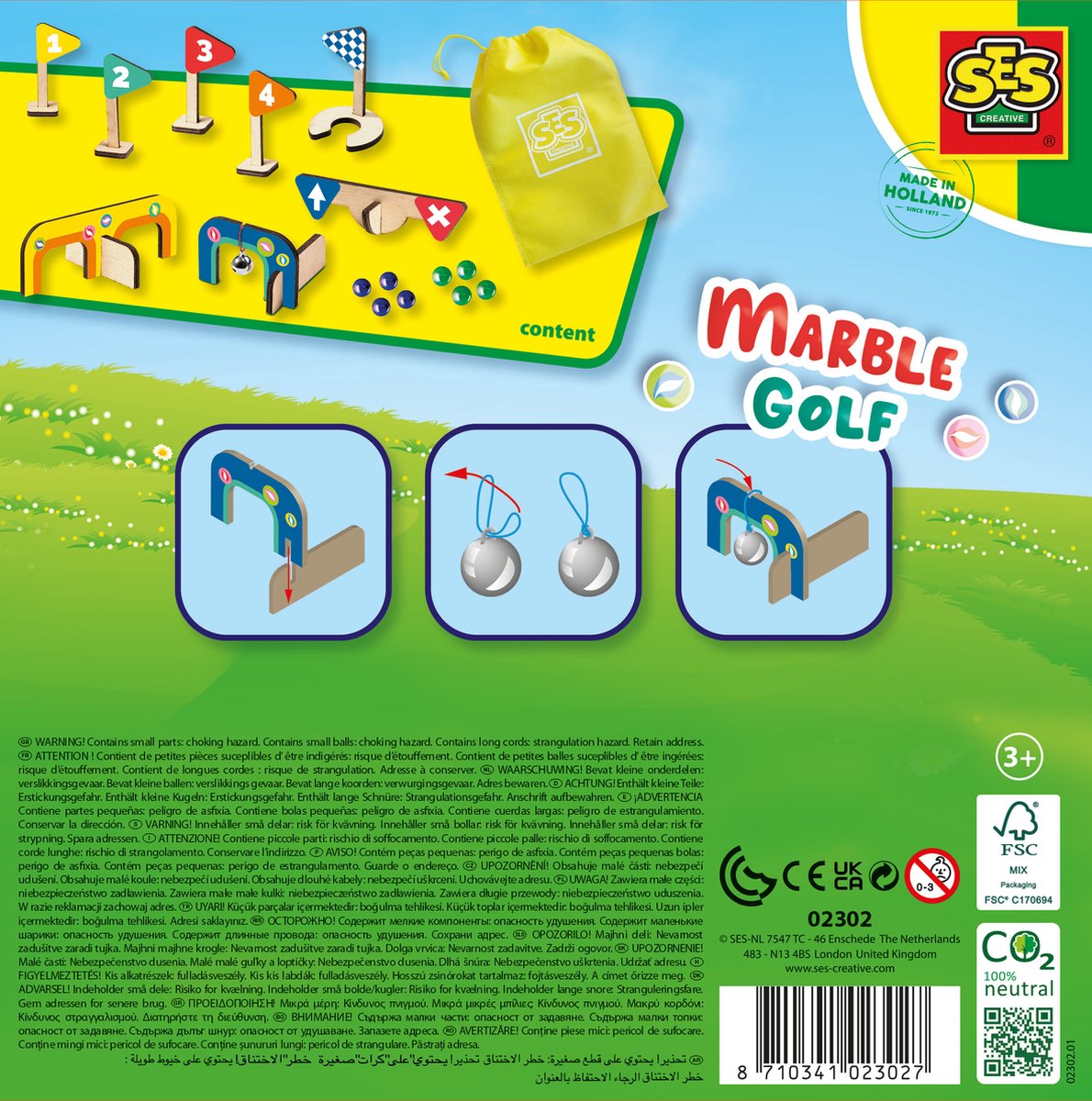 SES - Knikker Golf Parcours - maak je eigen parcours - overal te spelen - met handige knikkerzak - Knikkeren