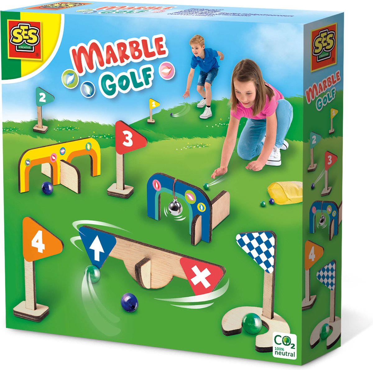 SES - Knikker Golf Parcours - maak je eigen parcours - overal te spelen - met handige knikkerzak - Knikkeren