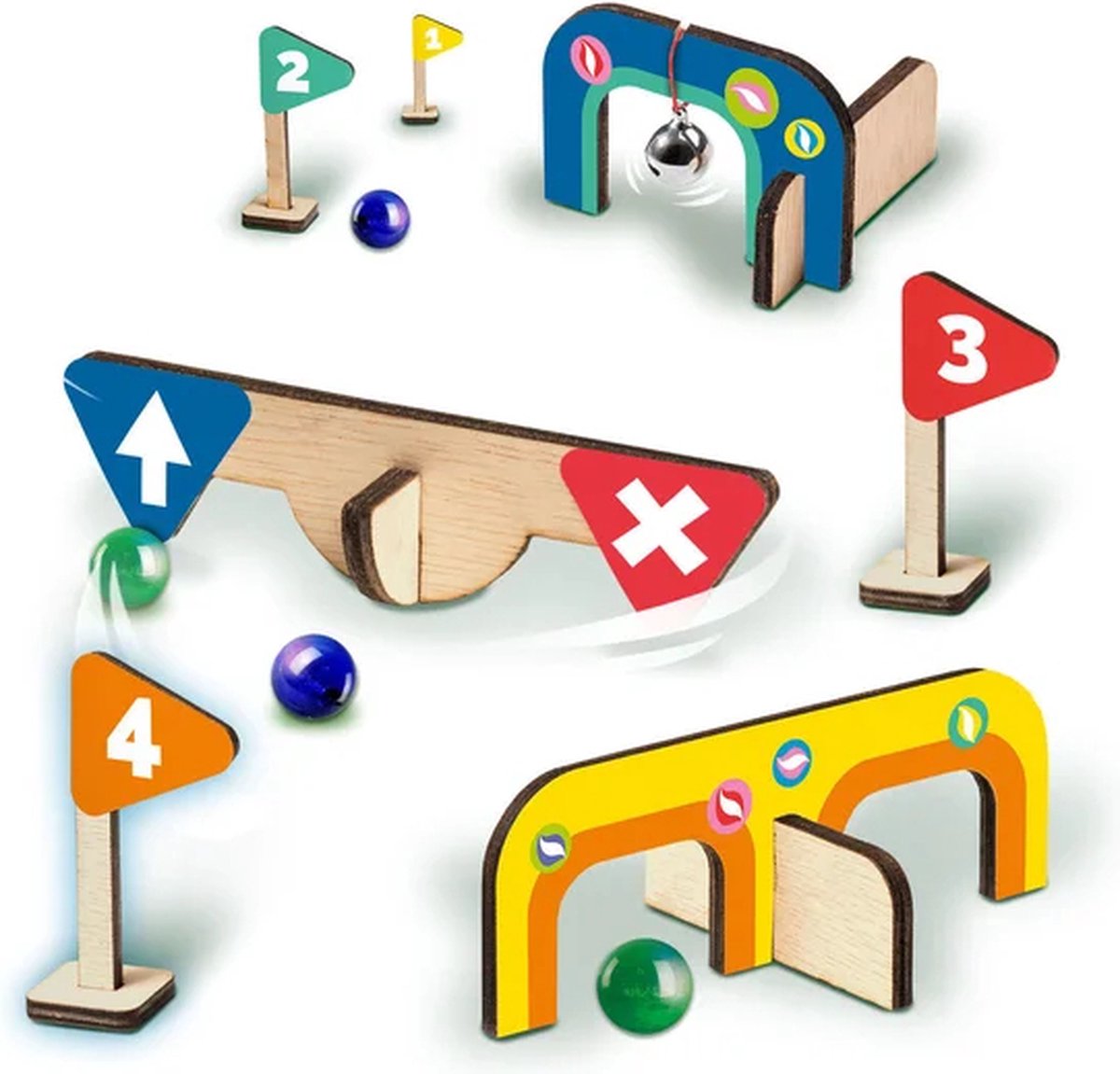 SES - Knikker Golf Parcours - maak je eigen parcours - overal te spelen - met handige knikkerzak - Knikkeren