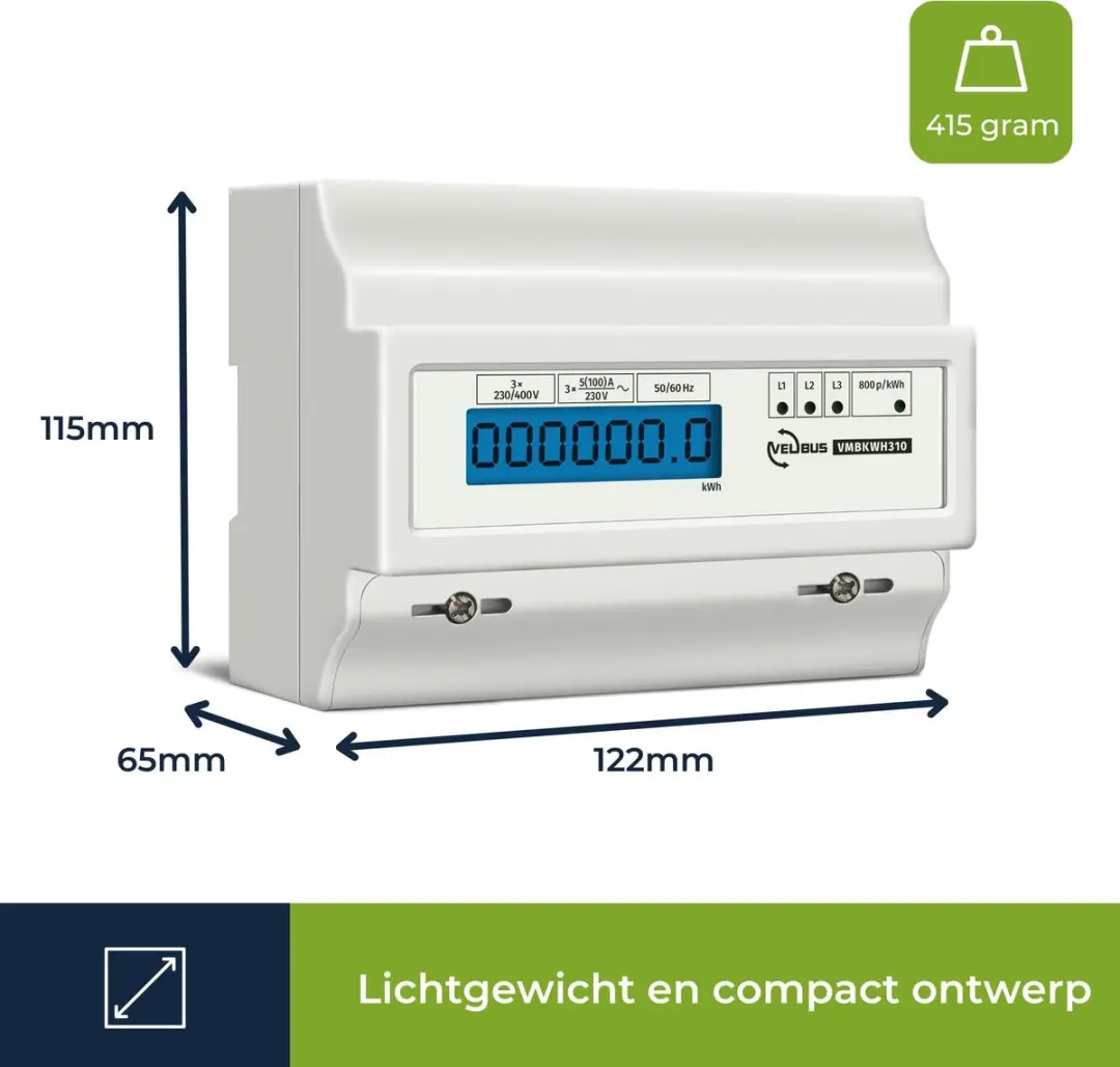 Velleman Professionele kWh-meter 100A - 3 Fase - DIN-rail