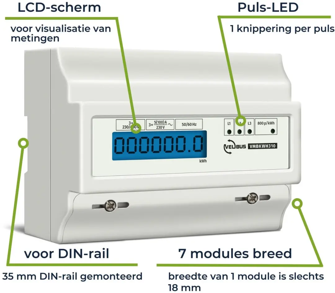 Velleman Professionele kWh-meter 100A - 3 Fase - DIN-rail