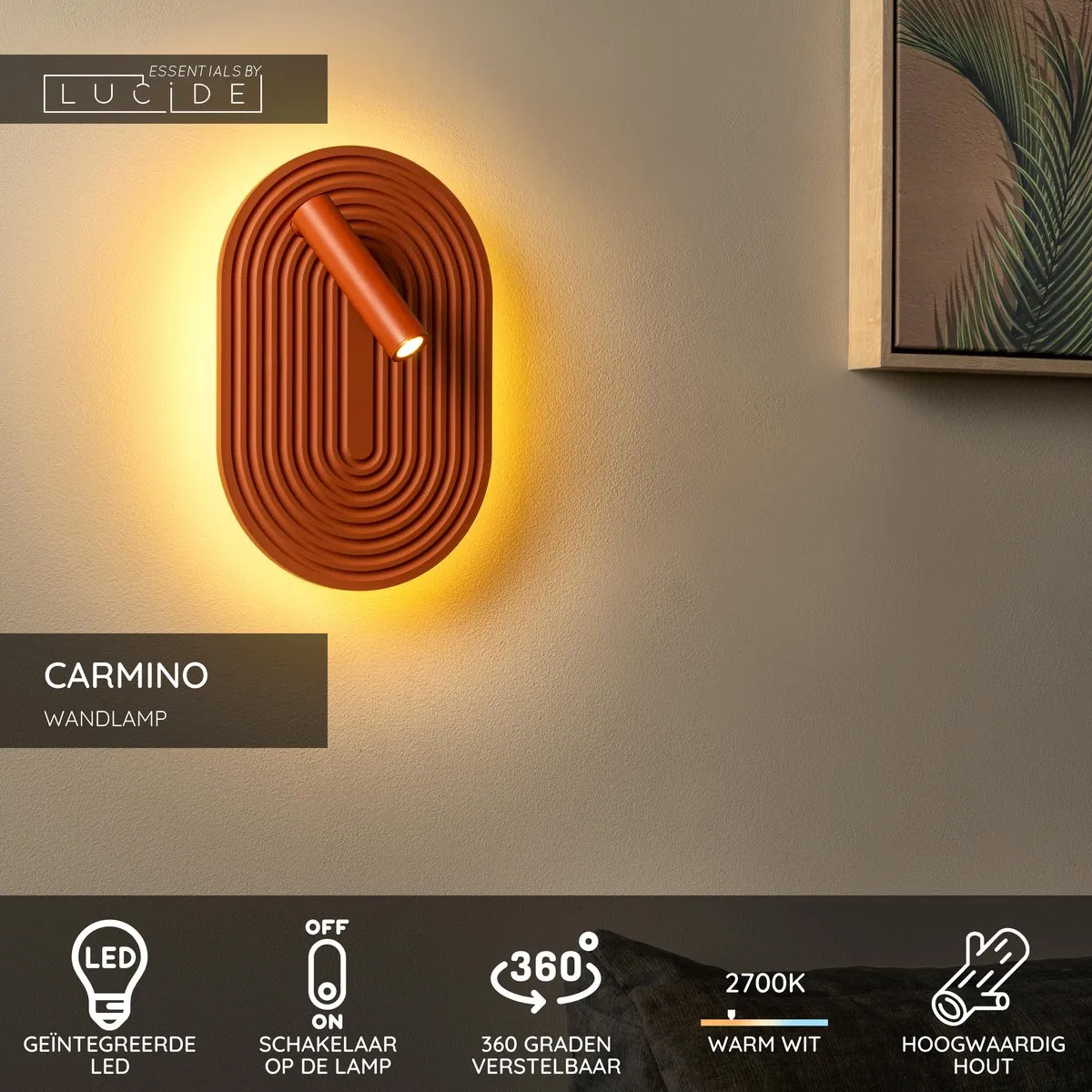 Lucide Carmino Wandlamp LED 12W - Terracotta