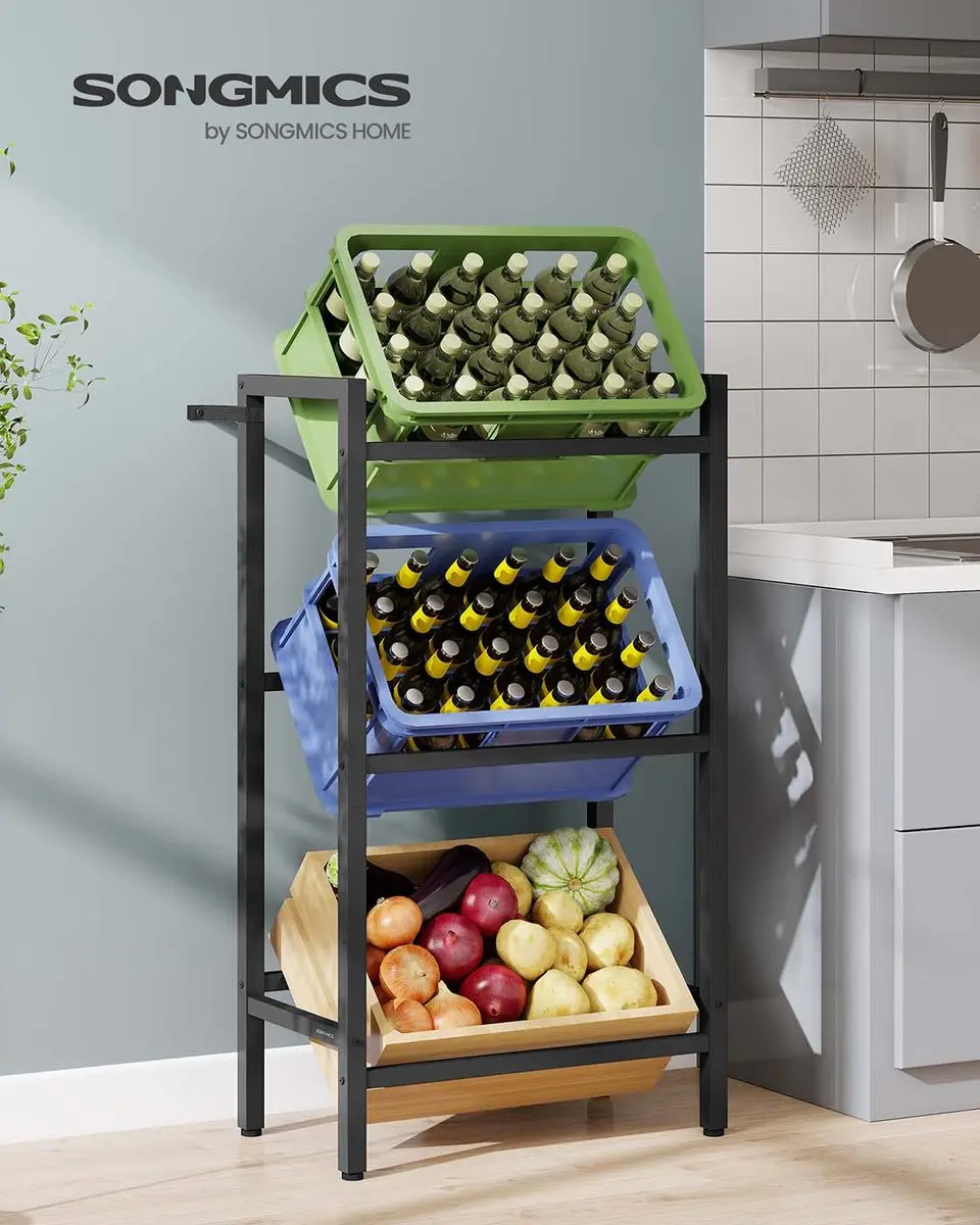 Songmics Drankkrattenrek 3-niveaus - 150 kg - Zwart - afbeelding 3 van 6