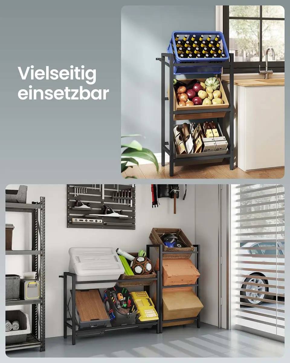 Songmics Drankkrattenrek 3-niveaus - 150 kg - Zwart - afbeelding 4 van 6