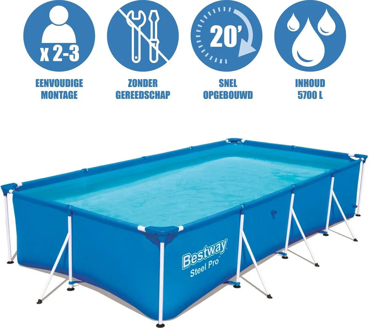 Bestway Steel Pro BW56405 Zwembad 400x211x81cm - Blauw/Wit - afbeelding 6 van 6
